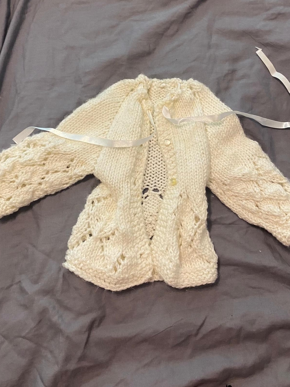 Cream Knit Kids Cape-Style Cardigan with Ribbon Tie